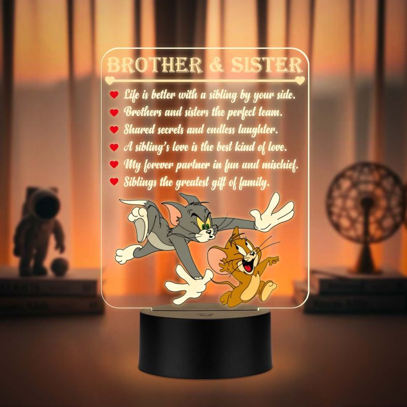 Brother Sister UV Print LED Night Lamp – Tom & Jerry Theme Acrylic Light